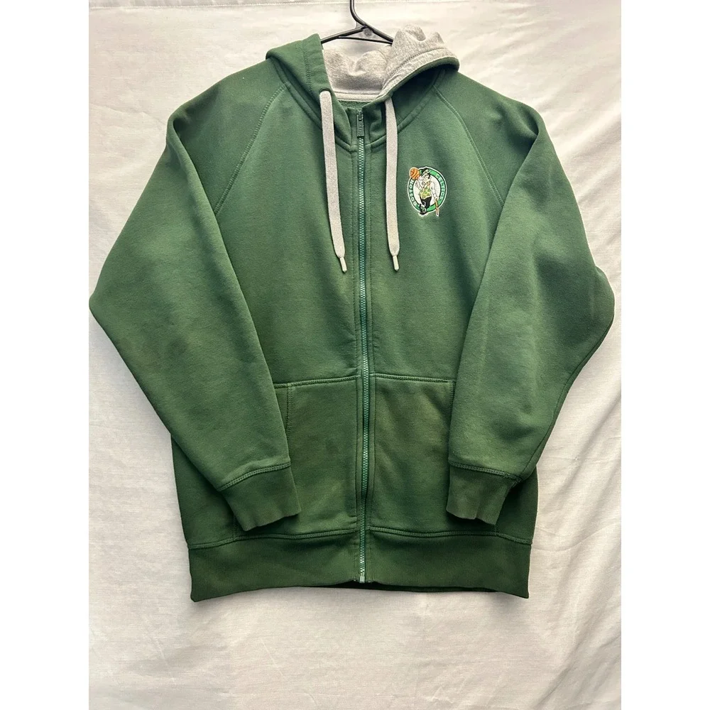 Antigua Mens Boston Celtics NBA Full Zip Hoodie Green Fleece Sweatshirt Large